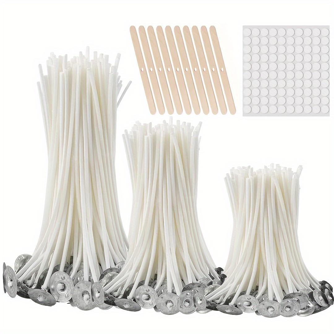 410-piece Diy Candle Making Kit: 300 Smokeless Cotton Wicks, 100 Wick Stickers & 10 Wooden Wick Holders (10cm, 15cm, 20cm)