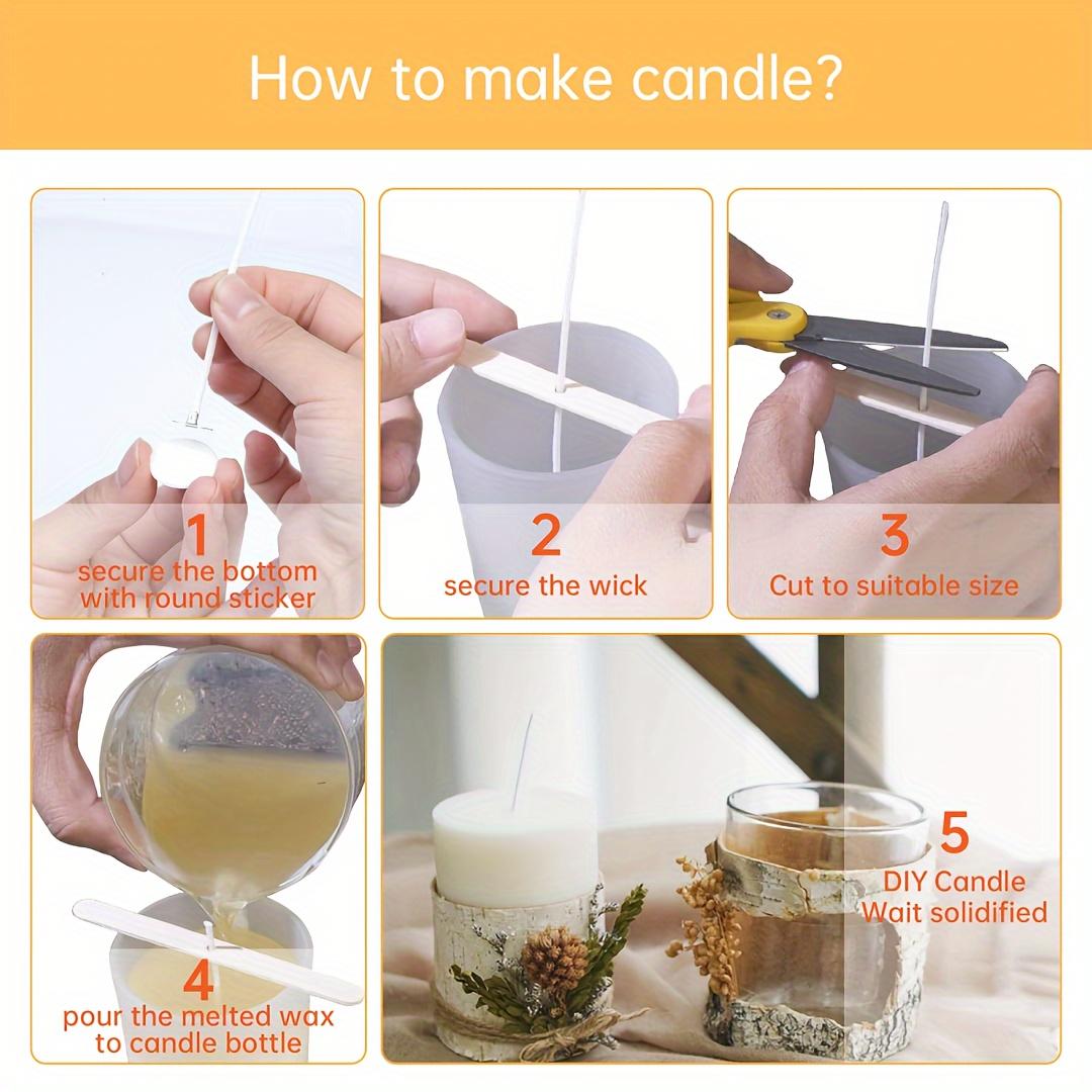 410-piece Diy Candle Making Kit: 300 Smokeless Cotton Wicks, 100 Wick Stickers & 10 Wooden Wick Holders (10cm, 15cm, 20cm)