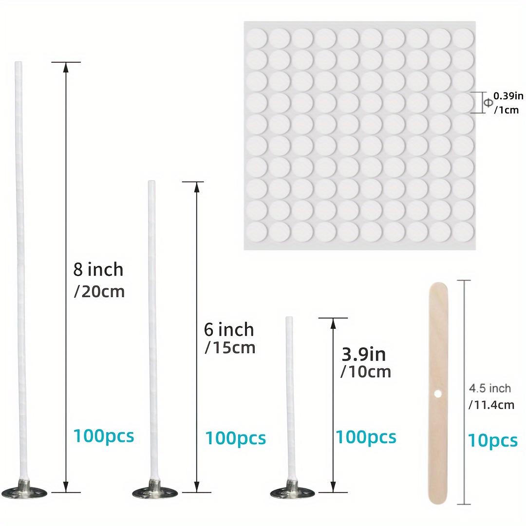 410-piece Diy Candle Making Kit: 300 Smokeless Cotton Wicks, 100 Wick Stickers & 10 Wooden Wick Holders (10cm, 15cm, 20cm)