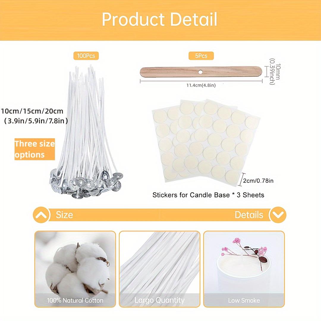 Candle Making Kit: 100 Wicks, 60 Stickers, 5 Holders - Cotton & Stone Wax Wicks, 3 Lengths