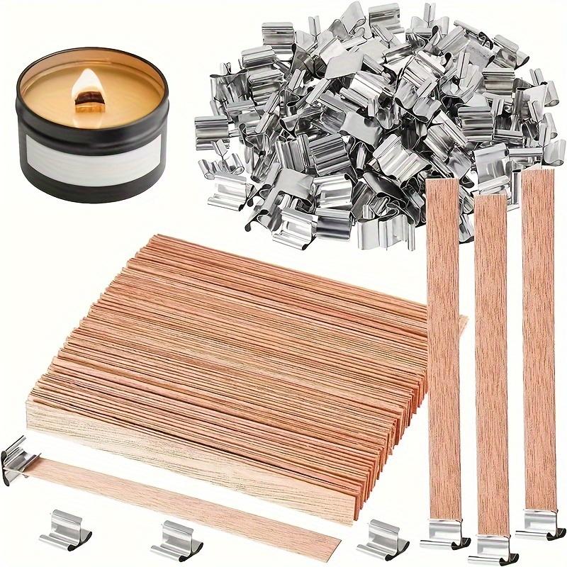100pc Smokeless Wood Wicks Kit For Diy Candle Making With Clips And Glue Dots, 5.9 X 0.49in